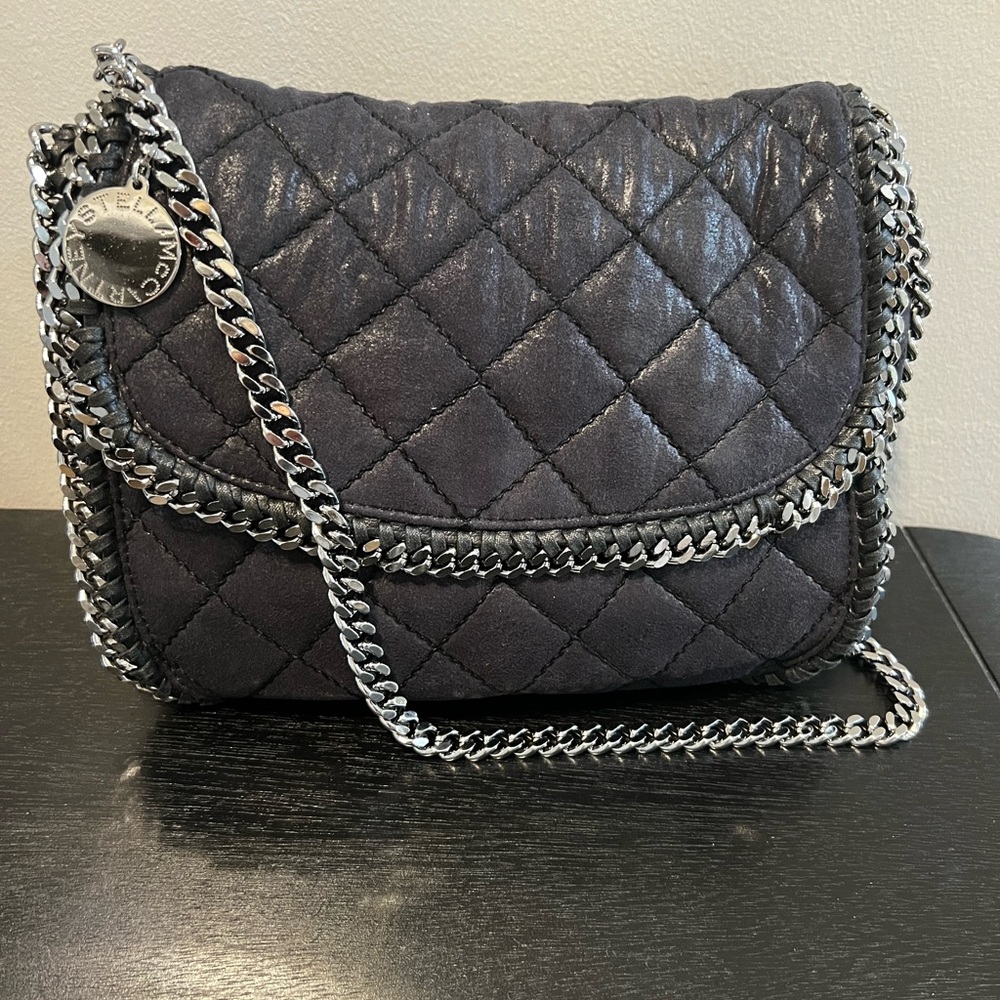 STELLA MCCARTNEY Falabella Shoulder Bag Black Shaggy Deer Quilted